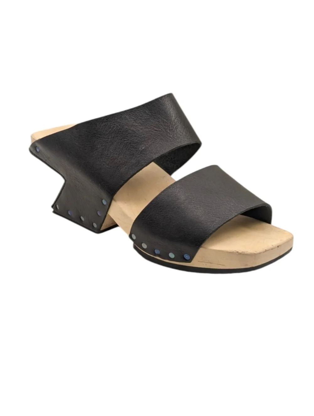 Trippen Bermuda Black Leather Wood Heel Slide Sandals Size 39 US 8 S4092 - Picture 4 of 11